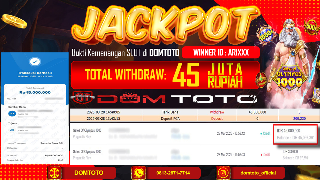 JACKPOT SLOT GATES OF OLYMPUS  1000 28 MARET 2025